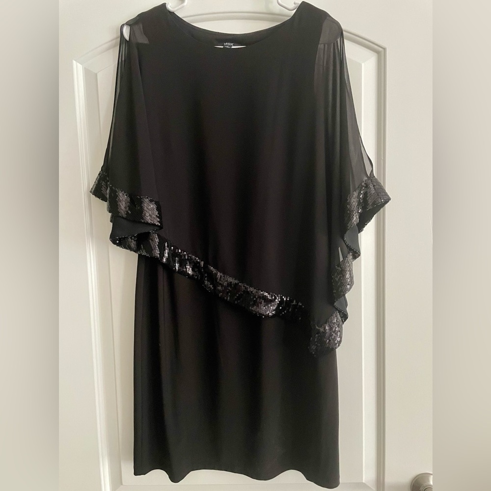 Women knee length party dress, cape sequin trim, MSK Size 8